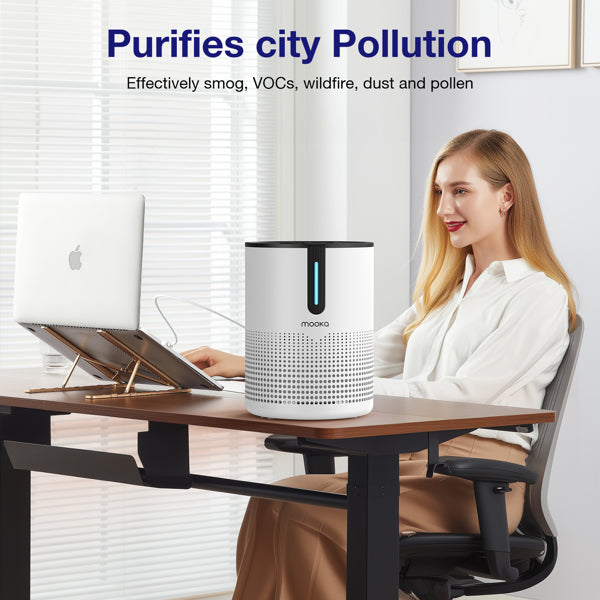 MOOKA 475Sq.ft Air Purifier Cleaner HEPA Filter Remove Odor Dust Mold