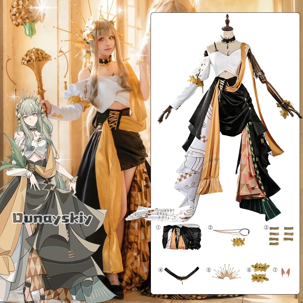 Muelsyse Cosplay Game Arknights Costume Muelsyse New Skin Long Dress Wig Shoe Suits Halloween Women Uniform For Role-playing