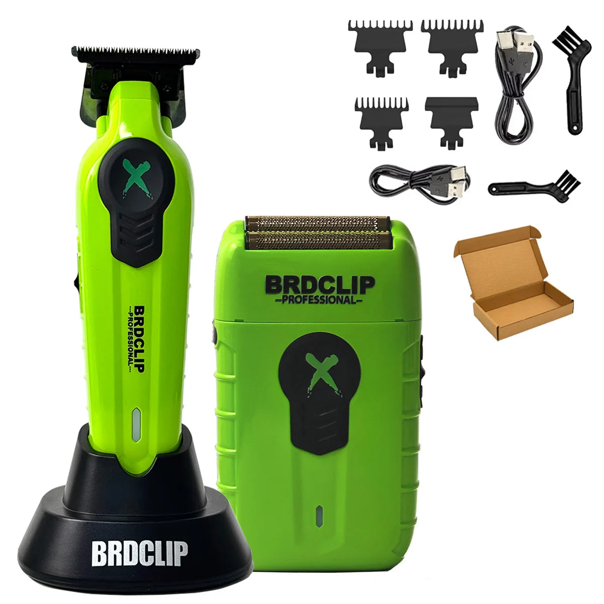 Professional Barber Set BRDCLIP FA1T 2PCS SET Green 7700RPM 8200RPM High Power Speeding Hair Trimmer Machine with Charge FOR MEN