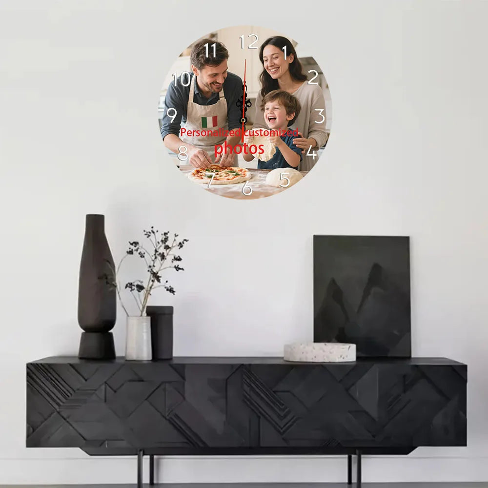 Home Decoration Wooden Personalized Round Clock Wall Clock, (Aa Battery Not Included) 11.8X 11.8inch to Upload Your Photos, Fixed Warm Moments, Quiet Round Wooden Wall Clock, Battery Powered (Battery Not Included)