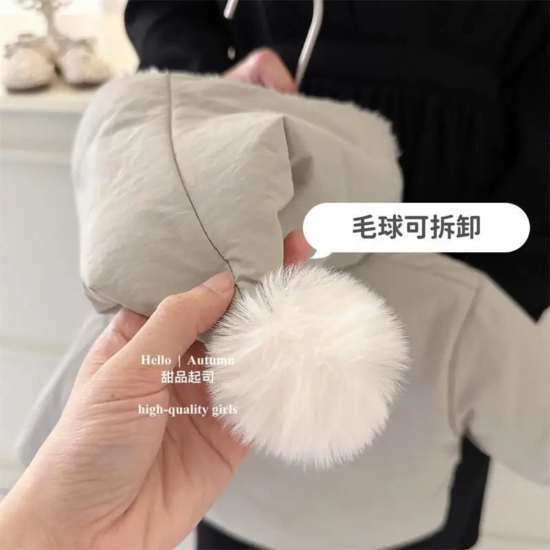 Girls Coat 2025 Autumn and Winter New Childrens Clothing Korean Girl Baby Plus Velvet and Thick Warm Pure Color Cotton Clothes
