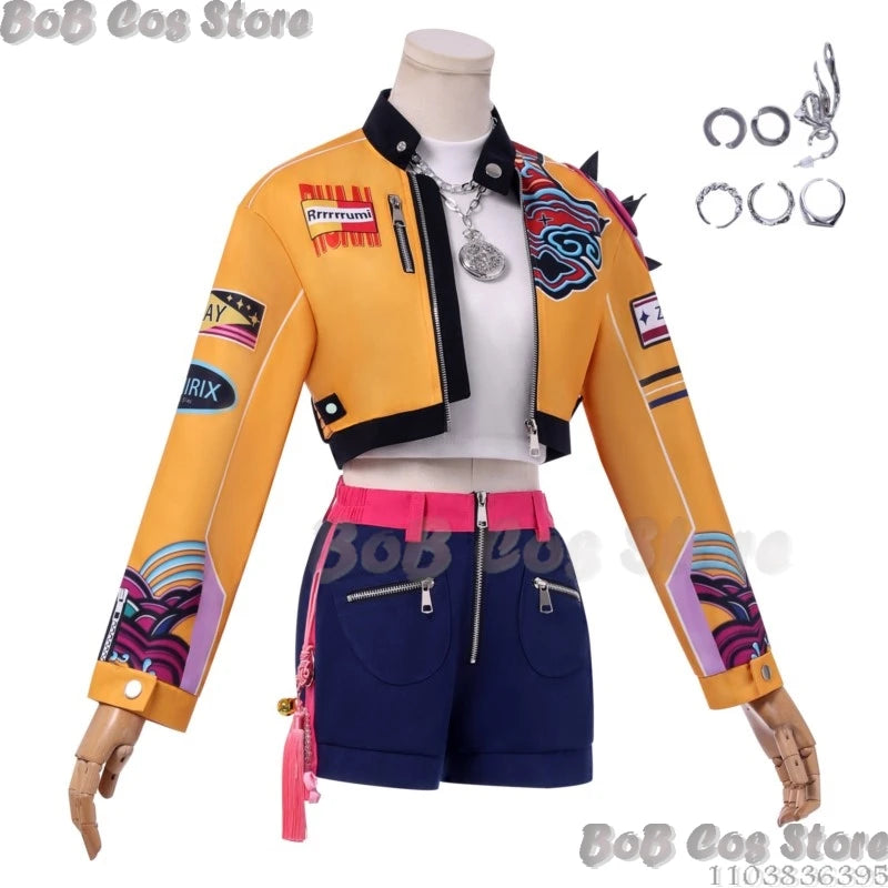Rumi 2VER Suit K-POP Demon Hunter Cosplay Idol Girl Group Suit Sexy Coat Jacket Woman Wig Halloween Party Carnival Stage Outfit