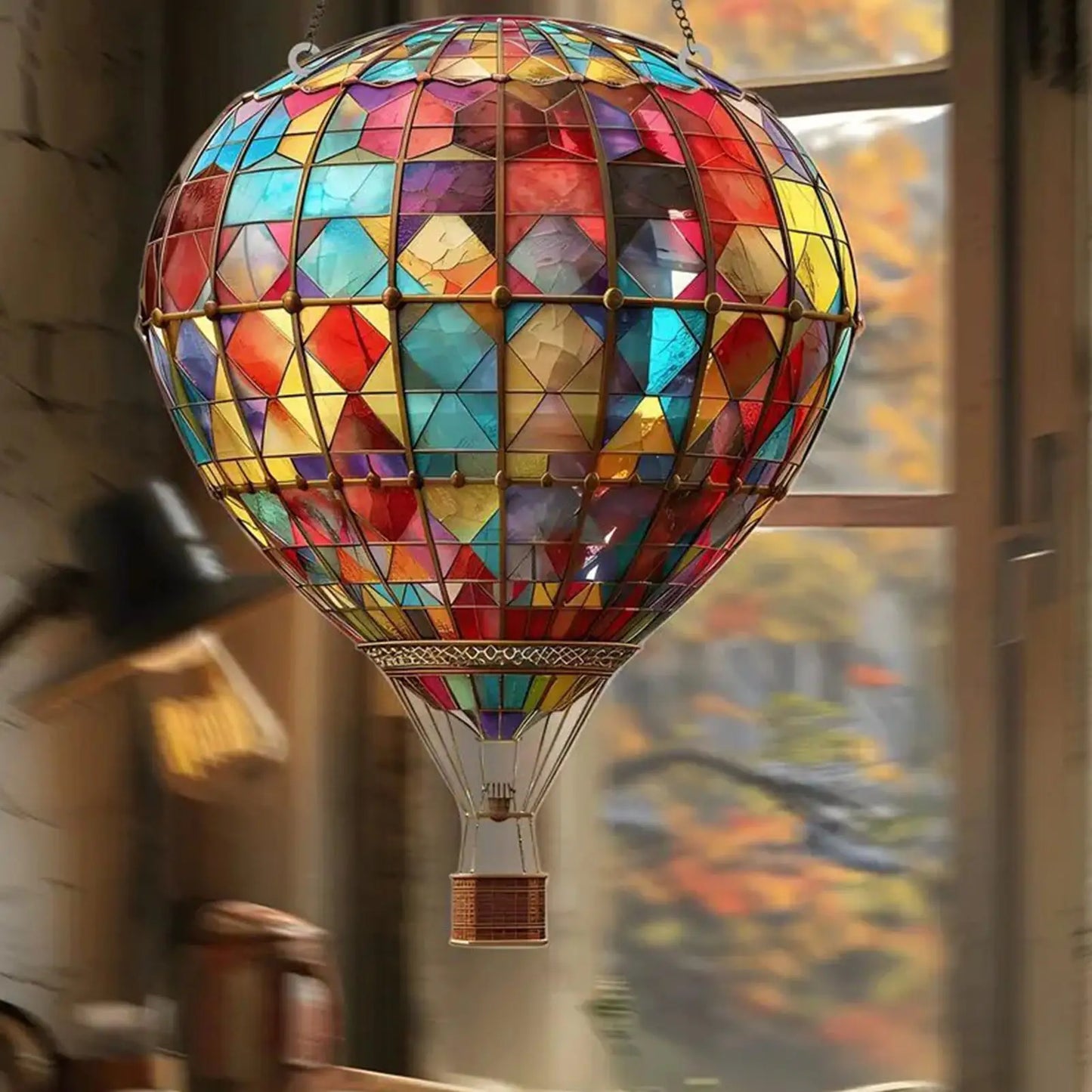 Sun Catcher Outdoor Window Sun Catchers Acrylic Flat Hot Air Balloon Design Lantern Decorative Ornament for Door Bathroom Home