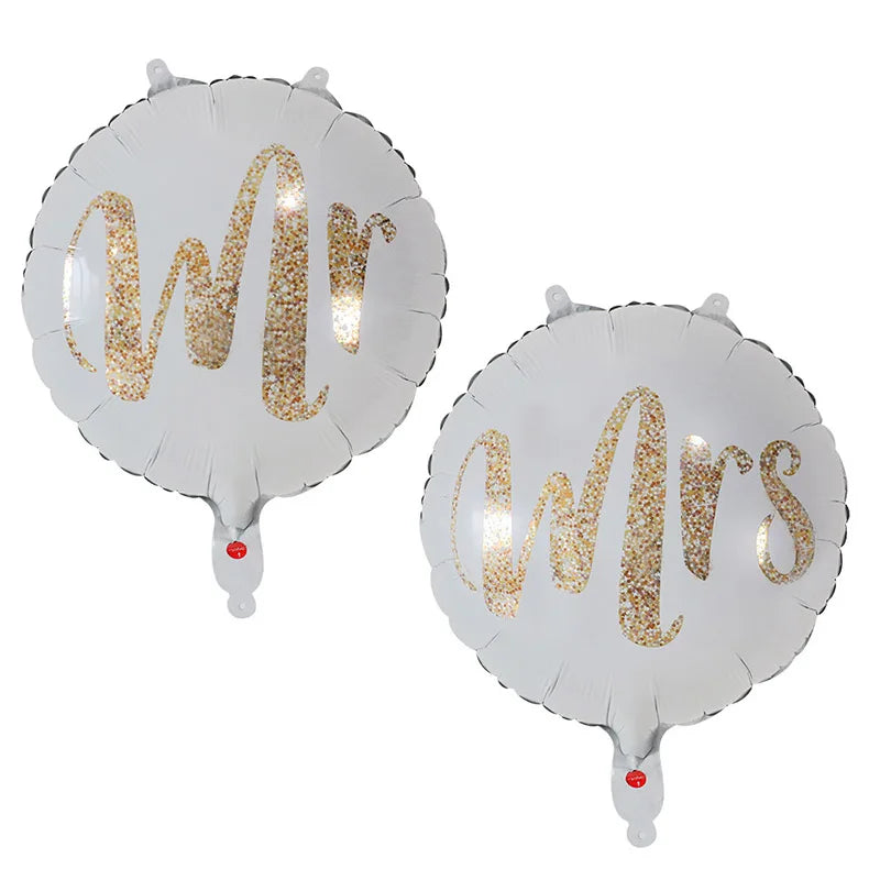 10Pcs 18inch Round White Gold Glitter Print Mr&Mrs LOVE foil Balloon bride to be marriage Wedding Decor Valentine's Day Supplies