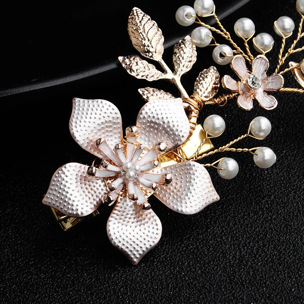 Luxury Flower Leaf Alloy Hair Clips Pearl Crystal Beaded Bridal Hair Accessories Bride Wedding Headpieces Jewelry As Gifts