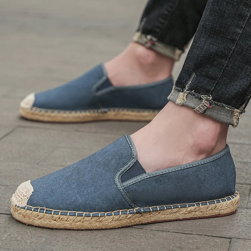 Summer New Linen Men's Loafers Handmade Breathable Man Casual Shoes Comfort Slip-On Flat Shoes Man Canvas Shoes chaussures homme
