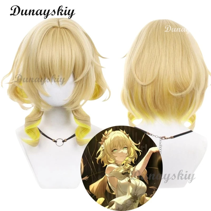 Game Honkai: Star Rail Aglaea Cosplay Wig Girl Yellow Gradient Curly Hair Heat Resistant Synthetic Wigs Halloween Customized