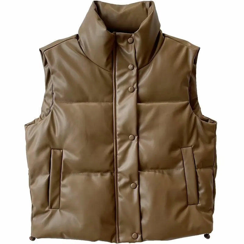 Real Leather Vest Women Winter Stand Collar Lambskin Sleeveless Jacket 90 White Goose Down Bread Clothing Simple Warm Down Coats