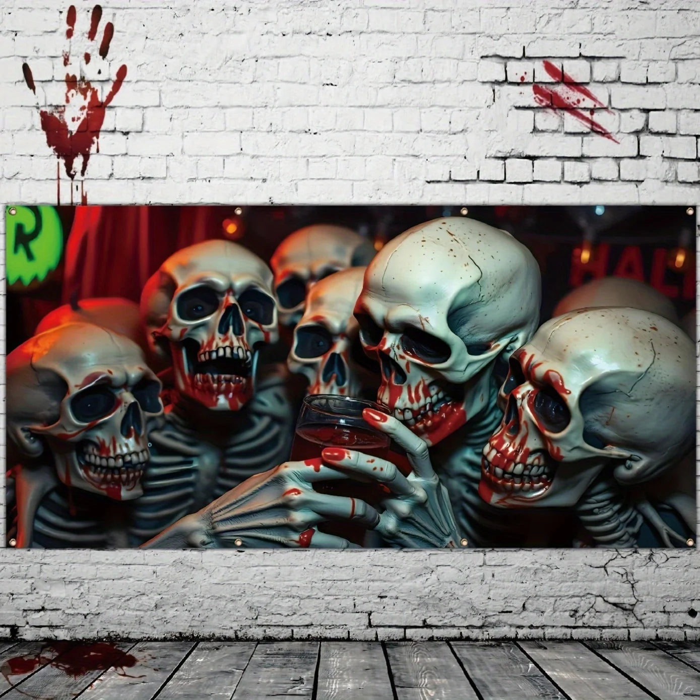 Large outdoor polyester decoration, skull blood-grabbing cup scene, suitable for the festival photo props of the tailmen sect