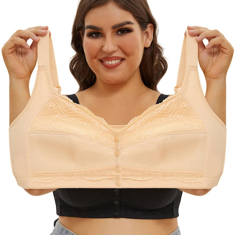 A-G Cup Women Plus Size Bra Front Closure Push Up Wire Free Brassiere Sexy Wireless Lace Breathable Bralette Underwear Lingerie