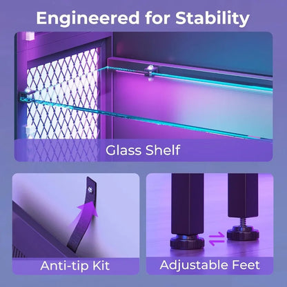 Display Case with Glass Shelves, RGB Light 4-Tier Display Cabinet
