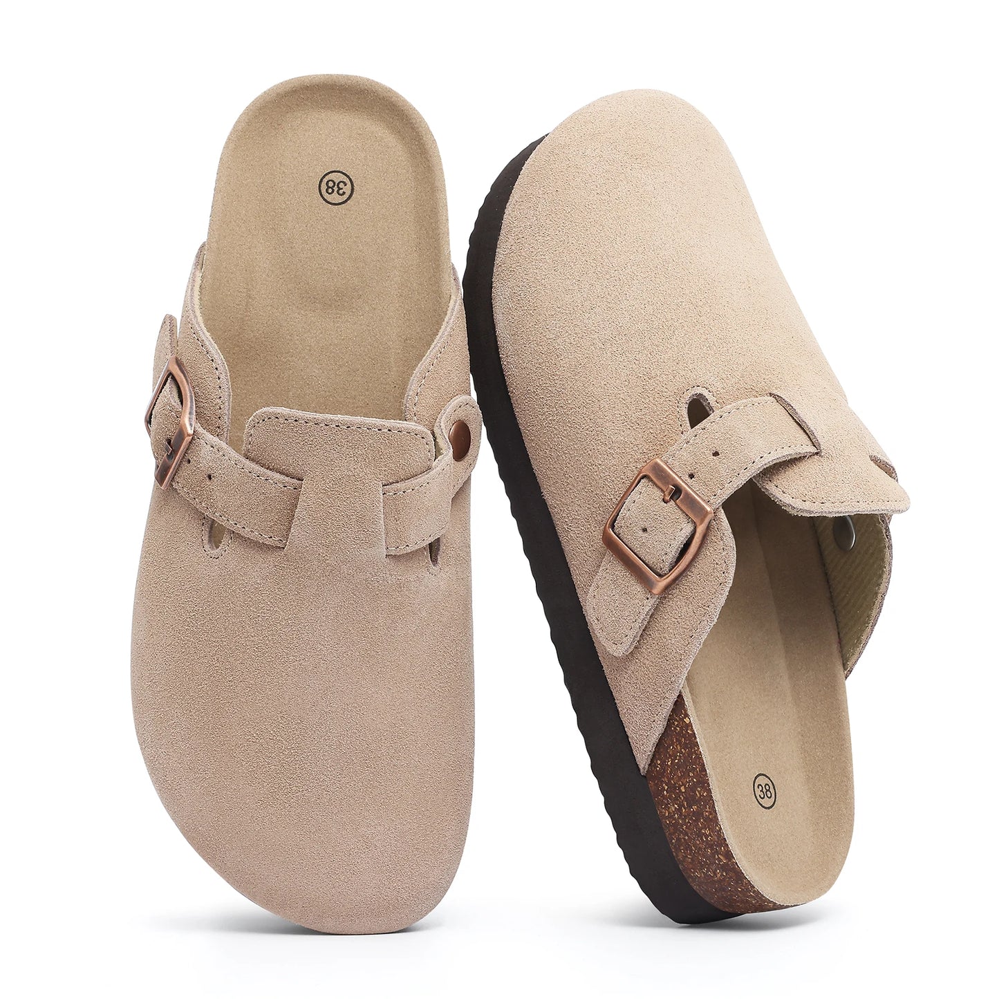 Smile Pop New Fashion Women's Suede Clogs With Back Strap Men's Leather Mules Cork Footbed Slip on Potato Shoes For Women & Men