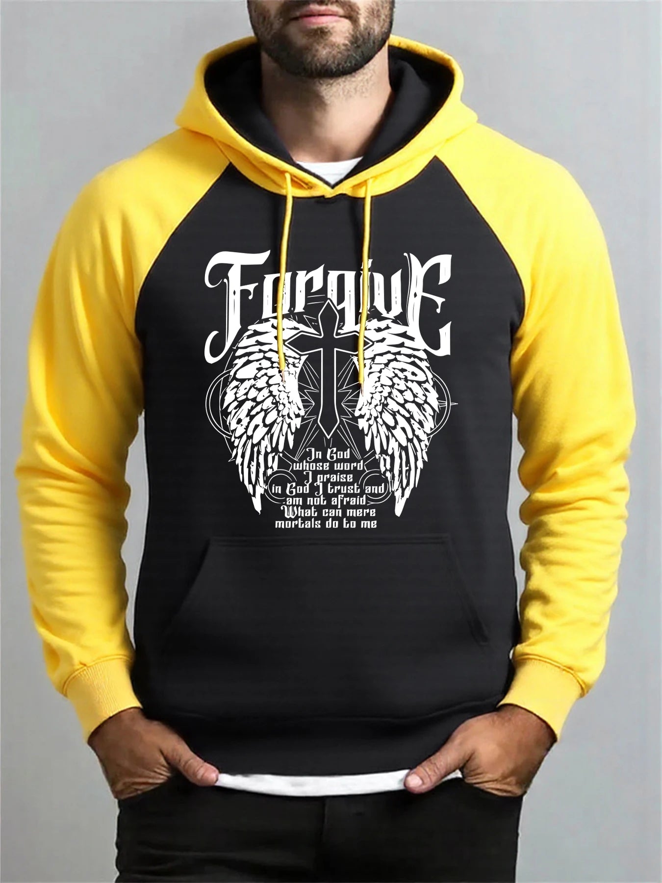 Forgive Wings Cross Printing Men Raglan Hoodie Y2K Pocket Streetwear Autumn Hoody Fleece Unisex Hoodies Fashion Casual Coat