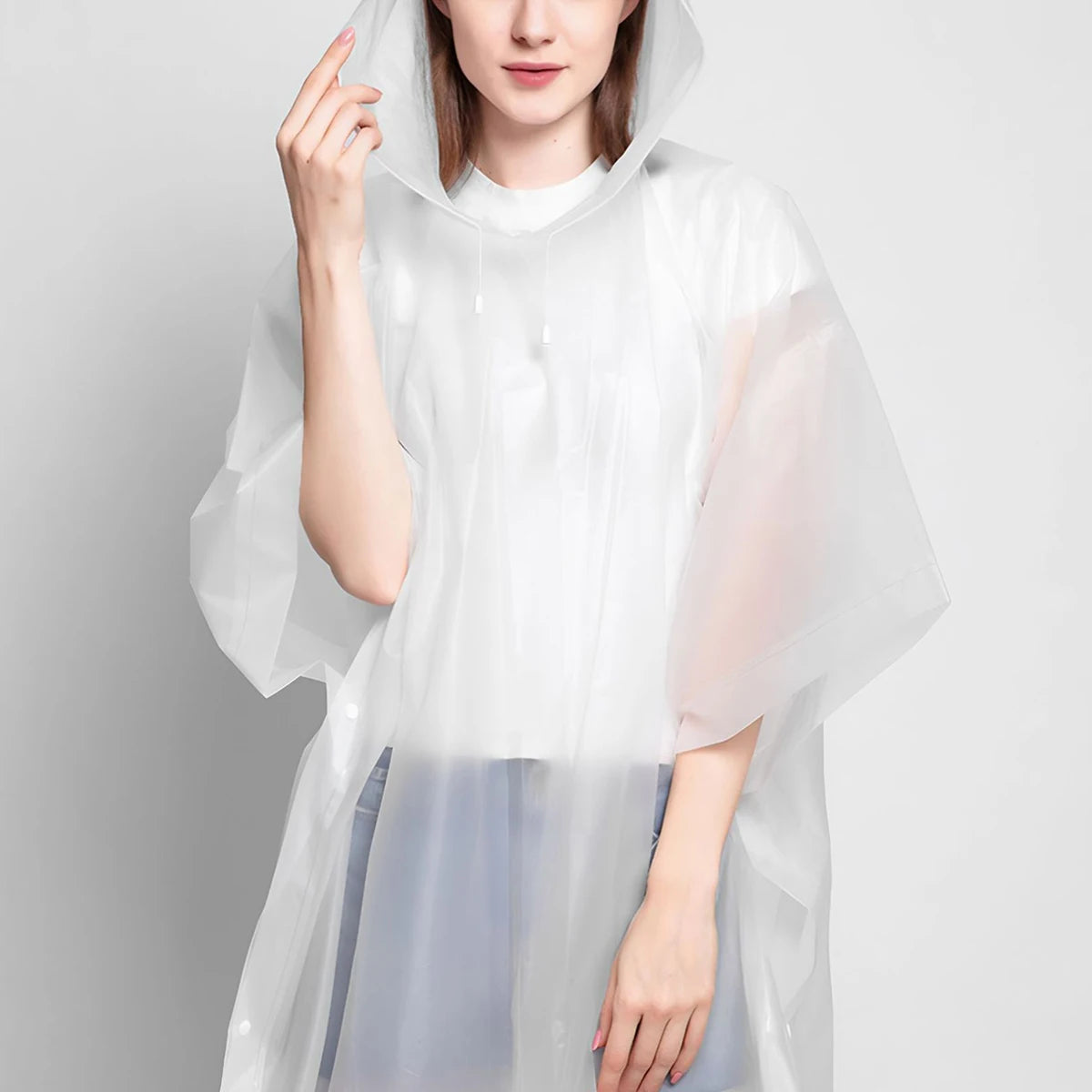 Reusable Rain Ponchos with Drawstring Hood for Adults Waterproof Thicken Rain Coat Outdoor Hiking Raincoat Travel Bicycle Poncho