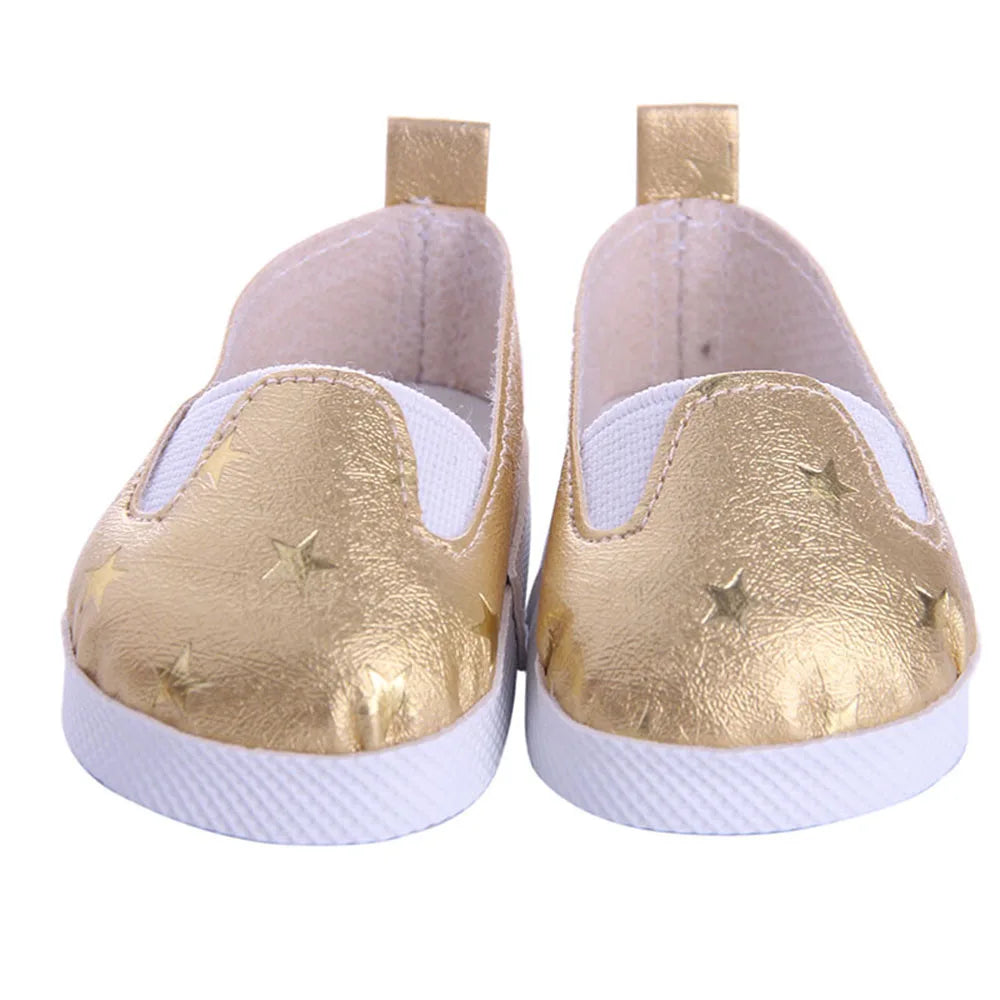 7Cm length Doll Shoes For 18 inch Girls American & 43Cm Baby New Born Doll Clothes Accessories Flowers/Bows Stamp Canvas Shoes