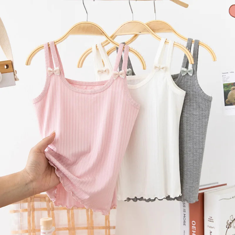 new delivery summer vest modal children clothes kids top bow solid baby 110-160  3-10old underwear 1pc wholesales students