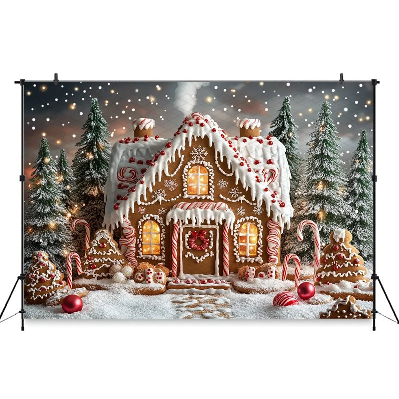 Mocsicka Christmas House Photography Background Xmas Tree Candy Gifts Snowflake Decorations Party Child Photo Backdrop Wallpaper