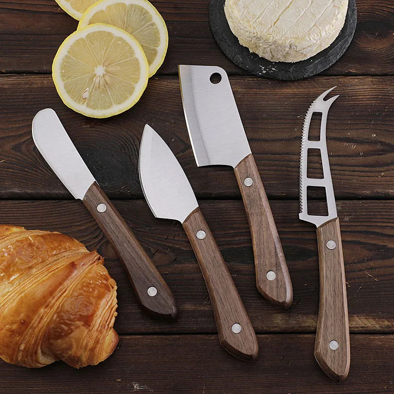 Stainless Steel Cheese Knives Set with Beautiful Walnut Wood Handle for Charcuterie Board Party Wedding Christmas