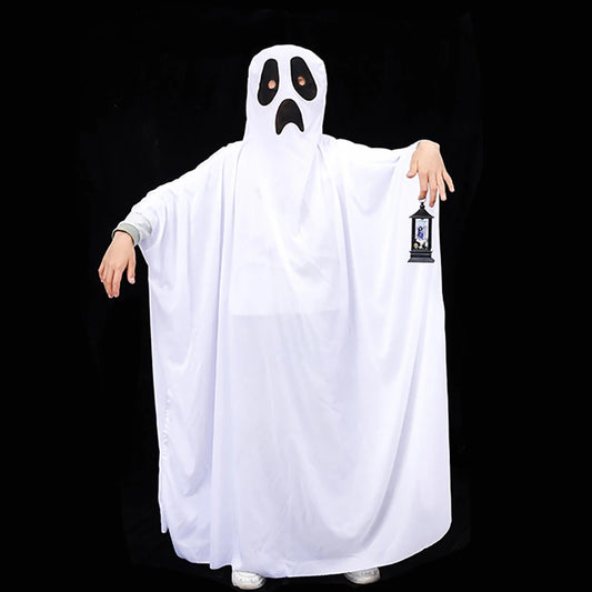 Halloween Baby Ghost Cloak Boy Girl Christmas Ghost Cape Makeup Ball Kids Adult Party Cosplay Stage Wear White Knitted Costume