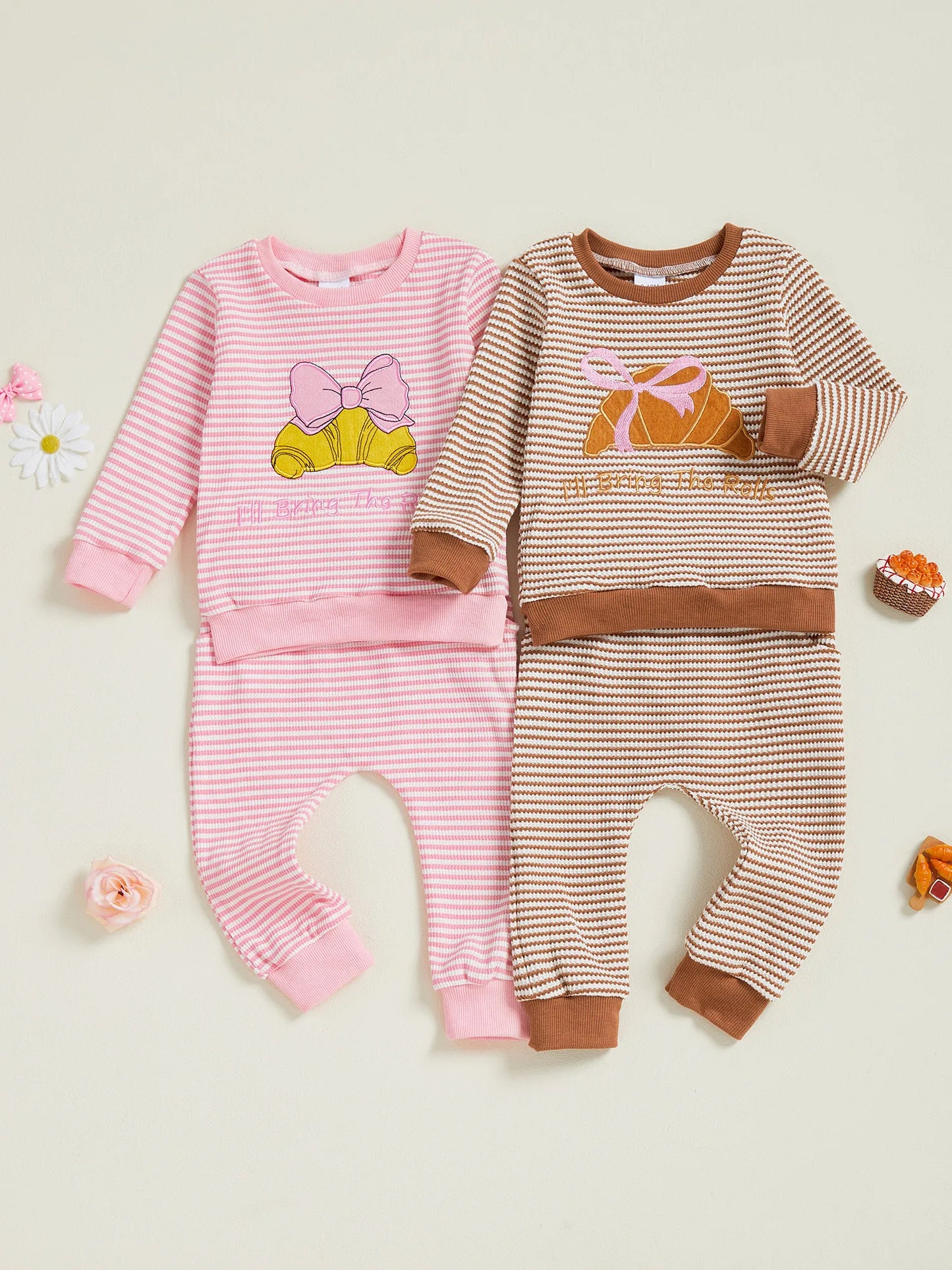 Girls 2-Piece Outfit Embroidered Floral Long Sleeve Top with Ruffled Hem and Cozy Corduroy Pants Set for Fall