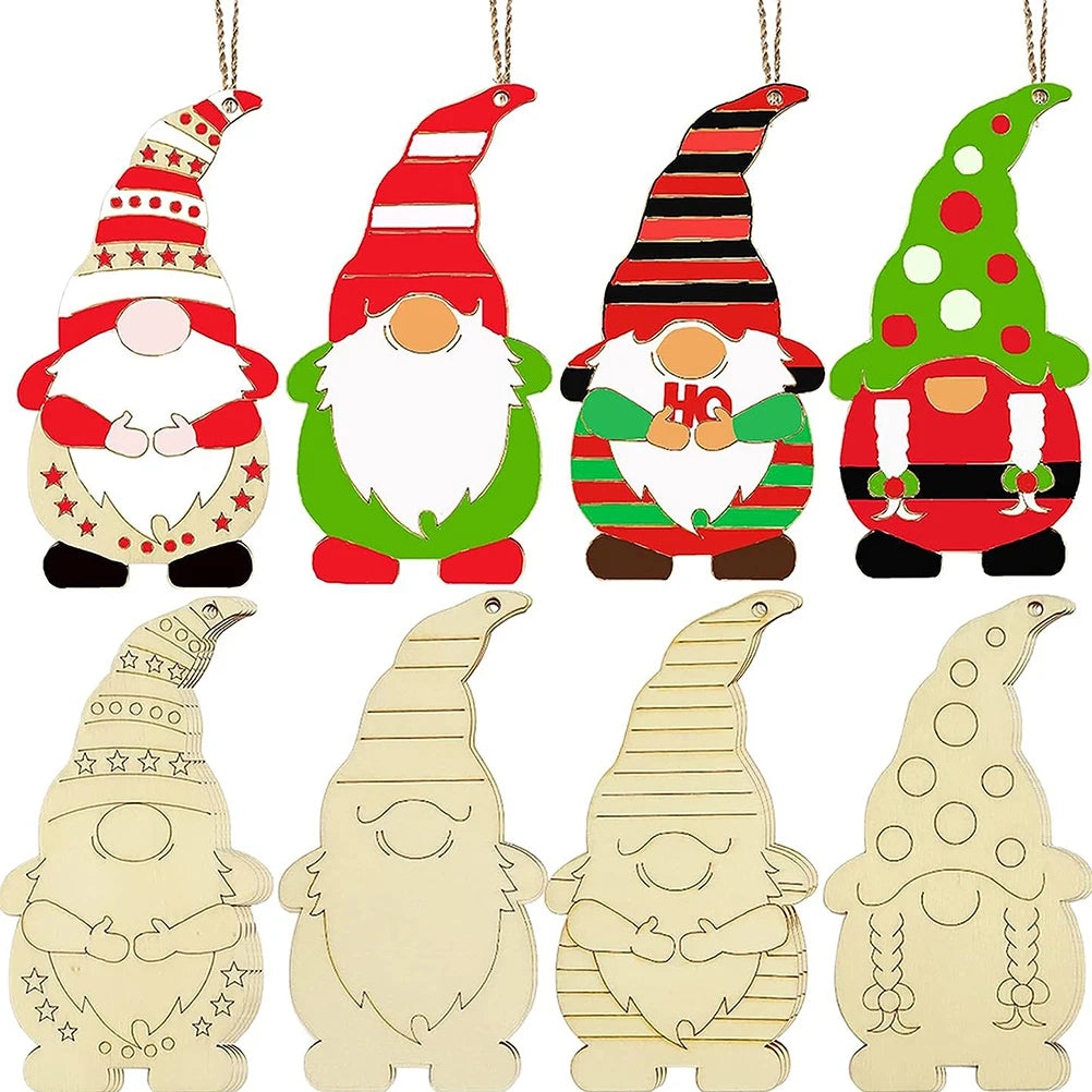 20 set DIY Christmas Ornaments Wooden Gnome Cutouts Unfinished Decor Craft Supplies Xmas Tree Hanging Decorations Wall Pendents