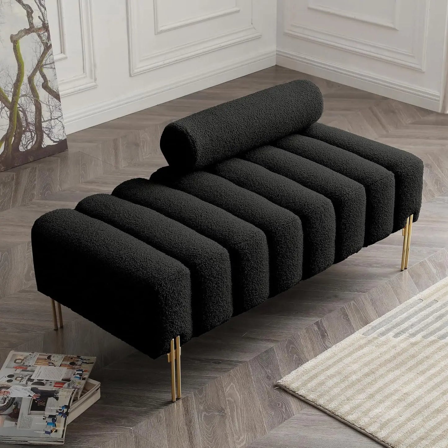 PU Leather Bedroom Ottoman Bench 53.2" Long Ottoman Benches for Living Room Bed End Rectangular Window Entryway Bench
