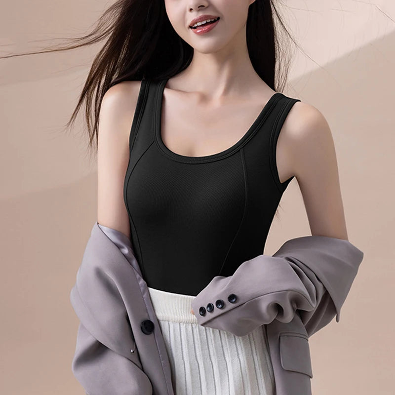 1pcs Woman Thermal Underwear Winter Pockets Thermo Lingerie Warm Top Plus Size Wear Thermo Vest  Undershirt No Chest Cushion