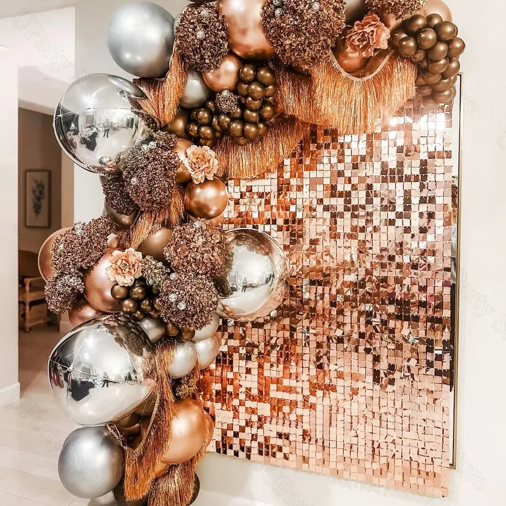 12/36Pcs Rose Gold Shimmer Wall Panels PVC Flash Glitter Sequin Panel for Birthday Baby Shower Wedding Party Backdrop Decoration