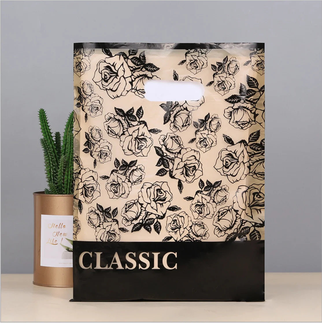 50pcs Multi Style Plastic Handle Bag 15*20cm Small Jewelry Packing Bag Party Favor Bags For Candy Cookie Gift Packaging Bag