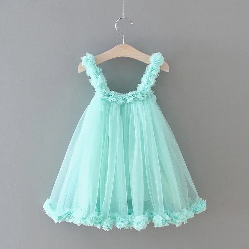 Baby Girl Princess Strap Flower Tutu Dress Infant Toddler Child Summer Sleeveless Vestido Party Dance Birthday Baby Clothes 1-7Y
