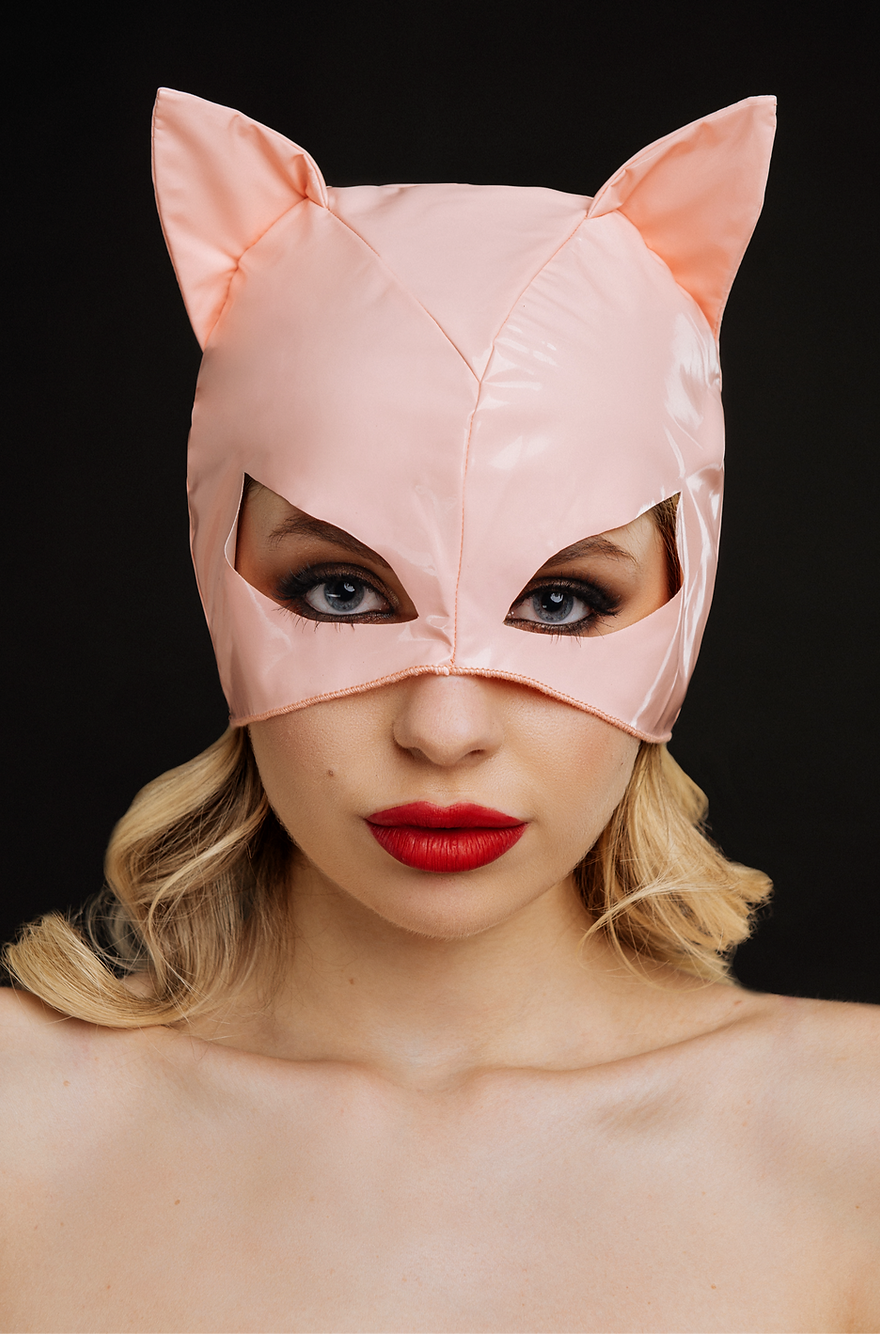 Pink Wet-look Cat Cosplay Mask Latex Sexy Full Face Cat Mask