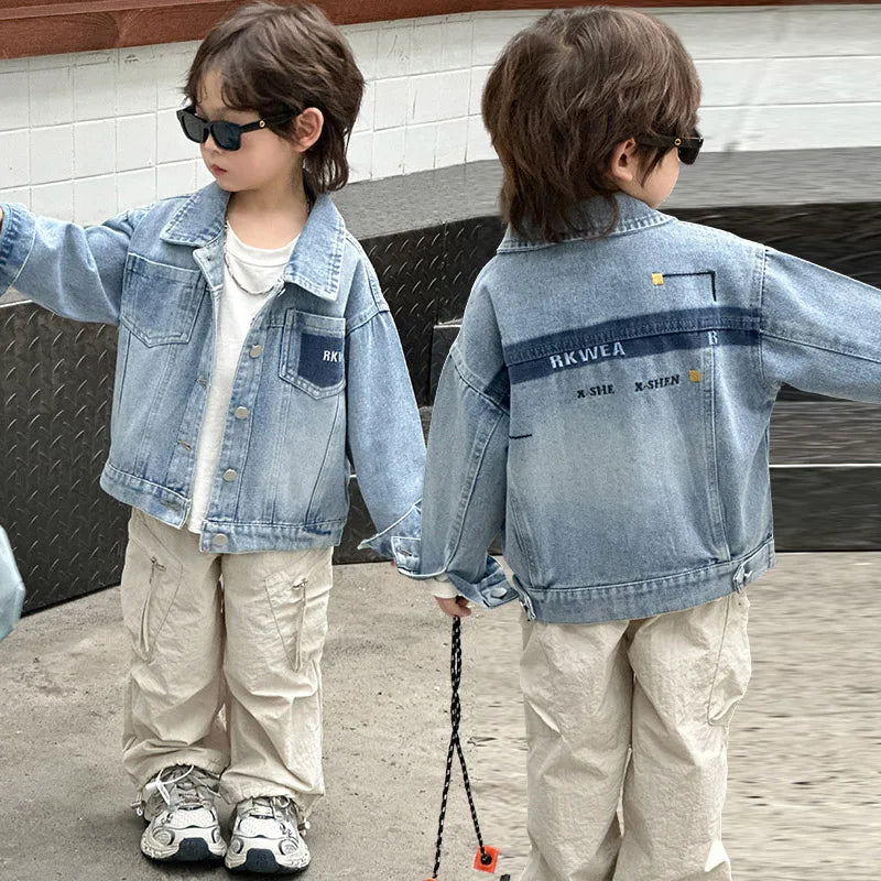 New Casual Baby Kids Denim Jacket with Pocket for Toddler Boy Classic Jeans Coat Infant Child Vintate Blue Jeans Jacket Outfits