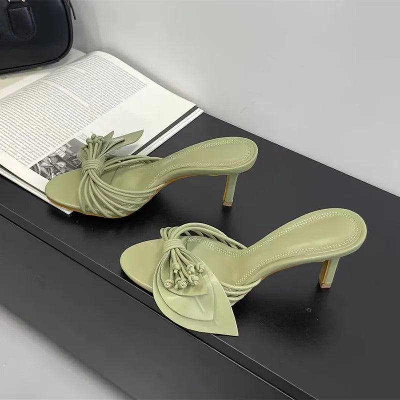 Bohemian Style Fashion Flowers Decor Women Slippers Sandals Summer High heels Mules Slides Casual Outdoor Beach Flip flop Shoes