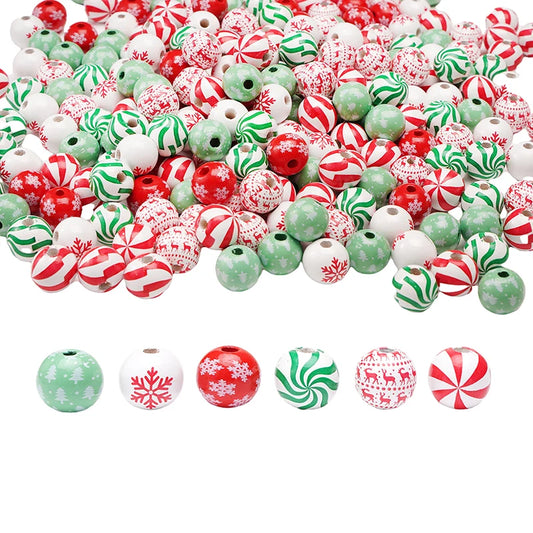 10Pcs 16/20mm Wooden Dog Paw/Christmas Pattern Round Beads Loose Spacer Beads To Make Bracelet Charms Jewelry Making Accessories