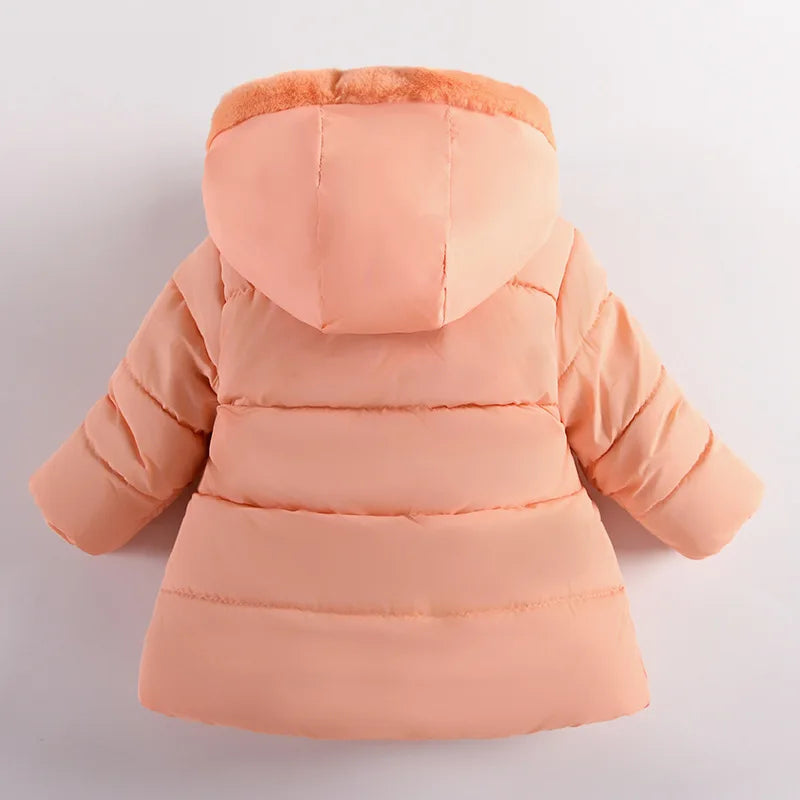 Children's cotton coat, girls' thick coat, winter girls' clothes, hooded cartoon cute girls' warm cotton jacket