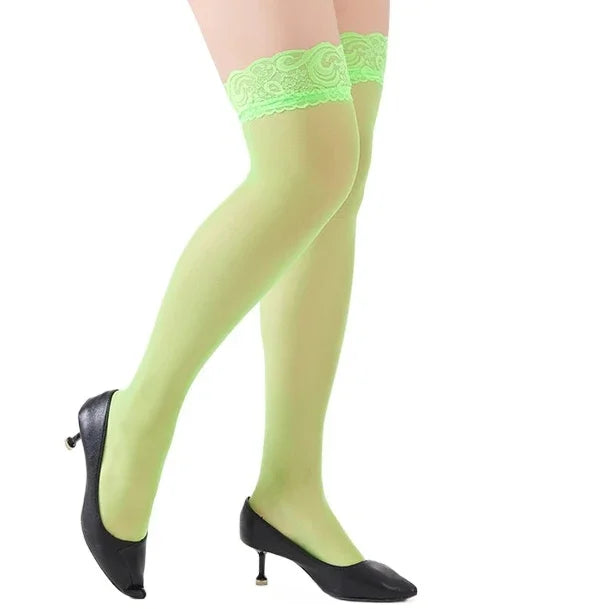 Women's Long Socks Green Lace Stockings Sexy Underwear Erotic Lingerie Transparent Silk Stockings Plus Size Hosiery medias mujer