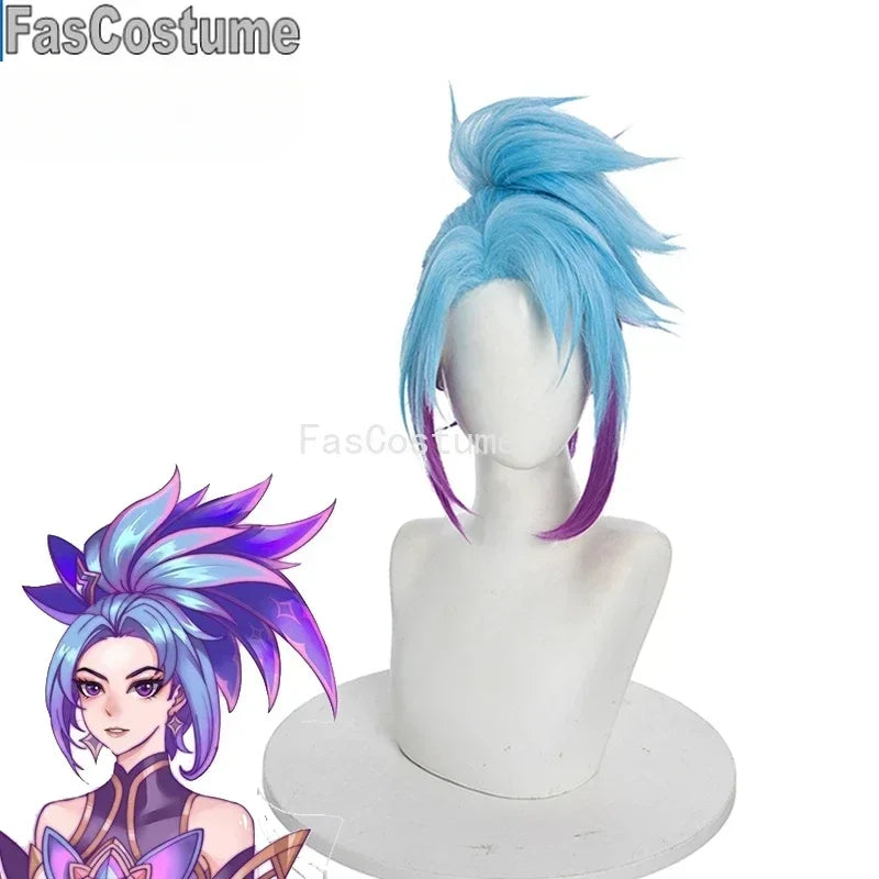 CosplayFasCostume L-email wig Synthetic Hair  Akali Cosplay Wig  Star Guardian Women Mixed color horsetail Heat Resistant Wigs