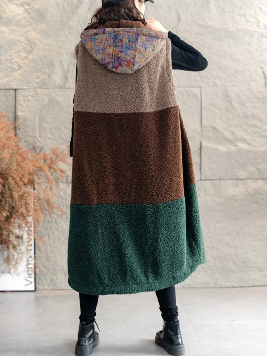 Amax luluE Korean Winter Womens Luxury Fur Padded Long Vest Loose Warm Hooded Sleeveless Coats Classic Casual Thicken Waistcoats