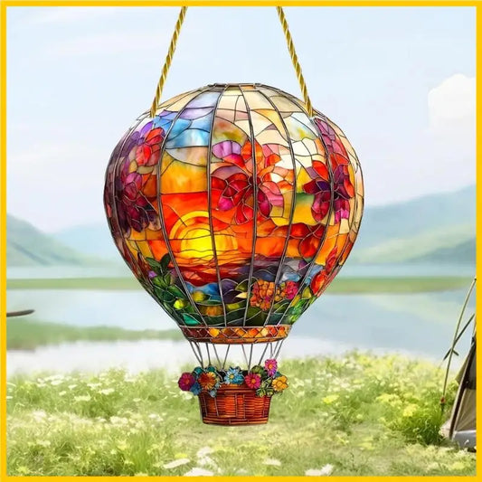 H55A Hot Air Balloon Window Sun Catcher Wall Hanging Colored Decors Acrylic Art