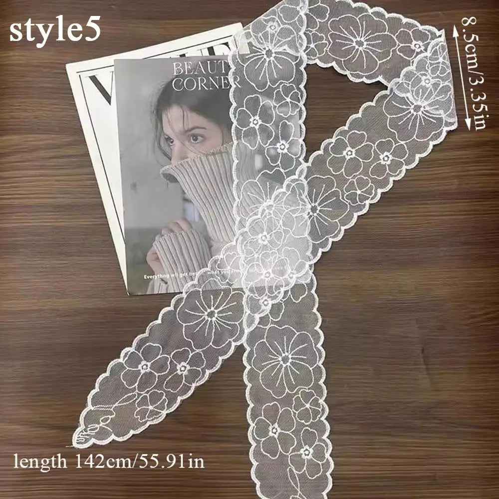 Y2k Women Narrow Long Scarf Elegent Lace Bow Necklace For Women Choker Long Ribbon Scarf Shawl Embroidery Headband Hair Scarf