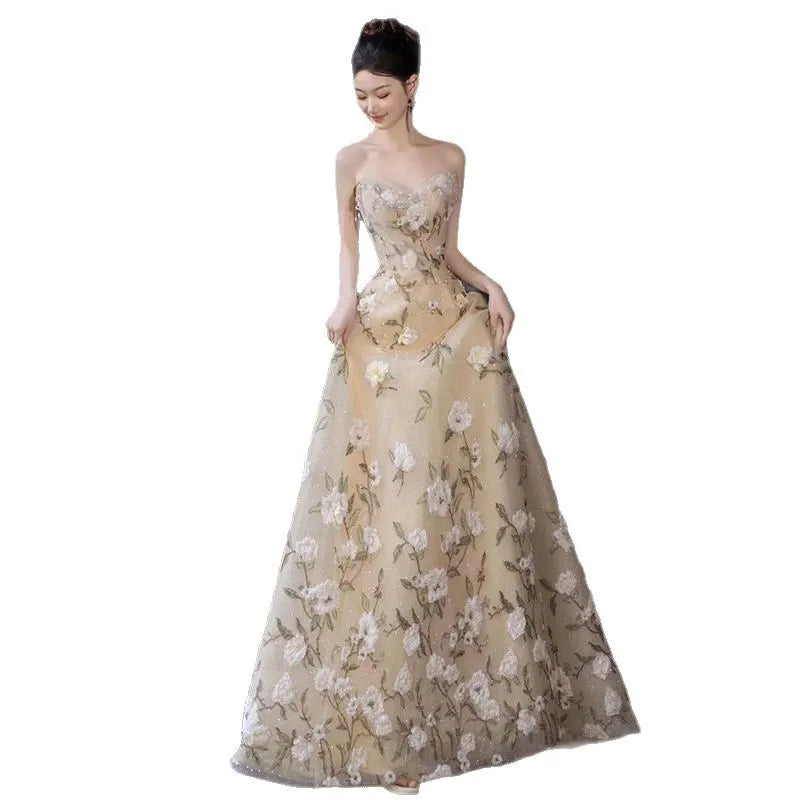 Super Fairy flower off-Shoulder High-End Evening Dress Host Performance Light Luxury Bride Engagement 15 Quinceanera Dresses