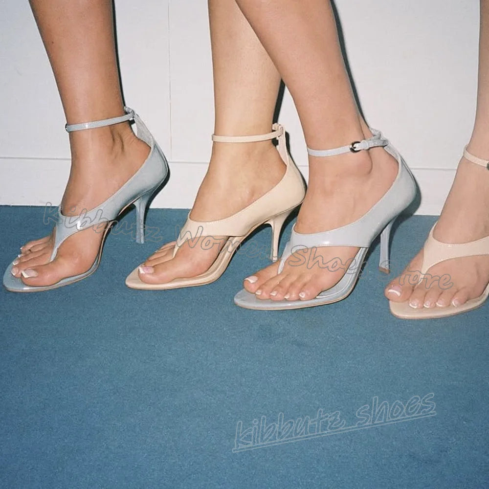 Clip-Toe Sandals Buckle Strap Solid Color Leather Square Thin Heels Fashion Luxury Elegant Concise Sexy Party Wedding Shoes New