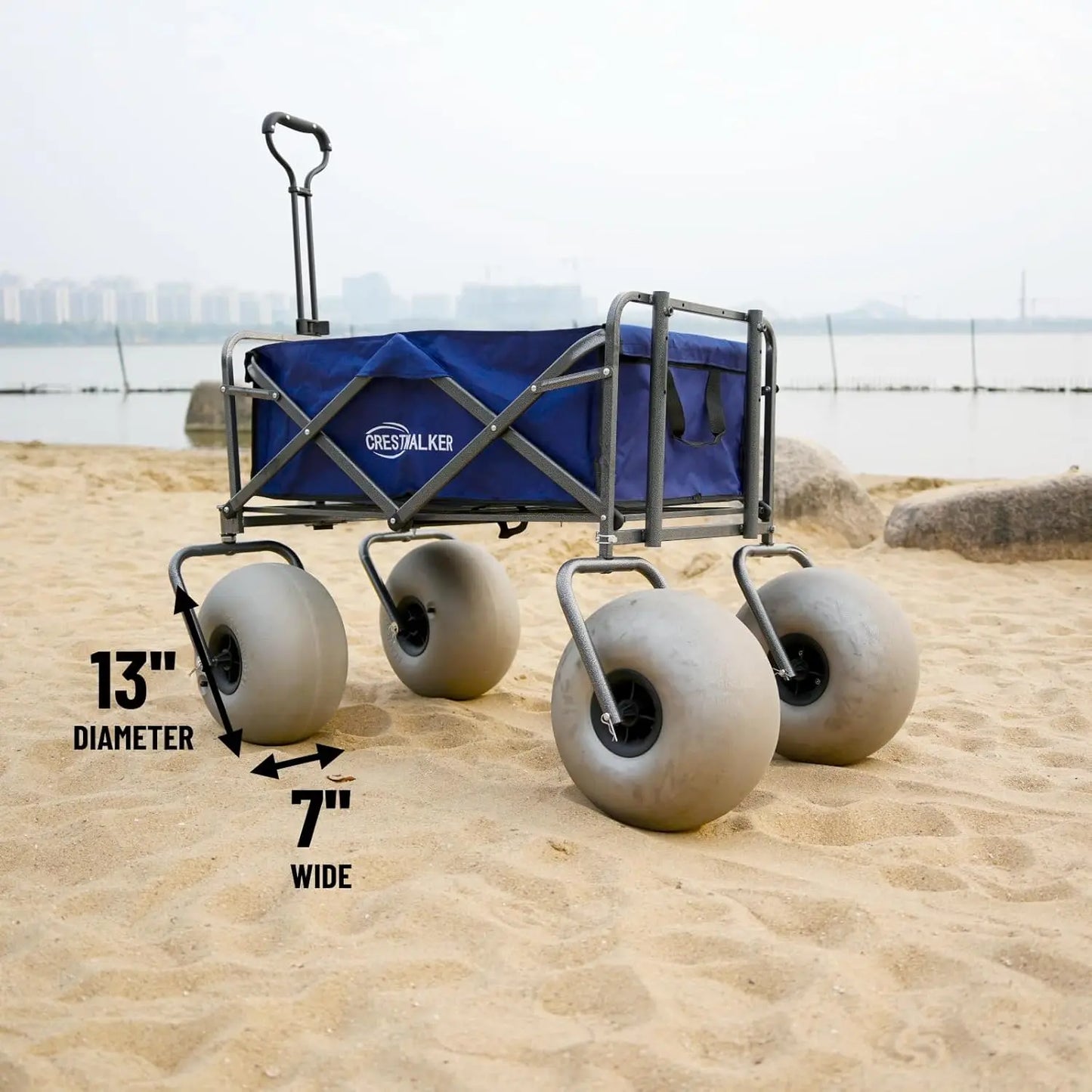 Beach Cart with 13" Balloon Wheels, Collapsible Beach Wagon with Big Wheels for Sand, Pump Included (Beach Wagon)