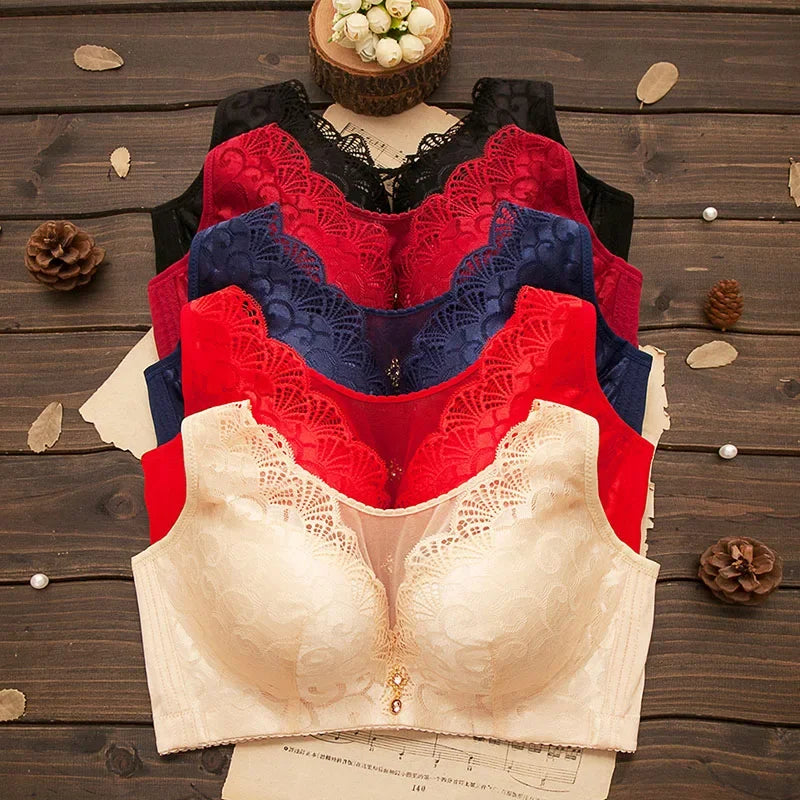Pushup Bras Plus Size Bralette Women Lingerie Wireless Underwear Lace Brassiere Bralette for Female C Cup Thin Black Bra