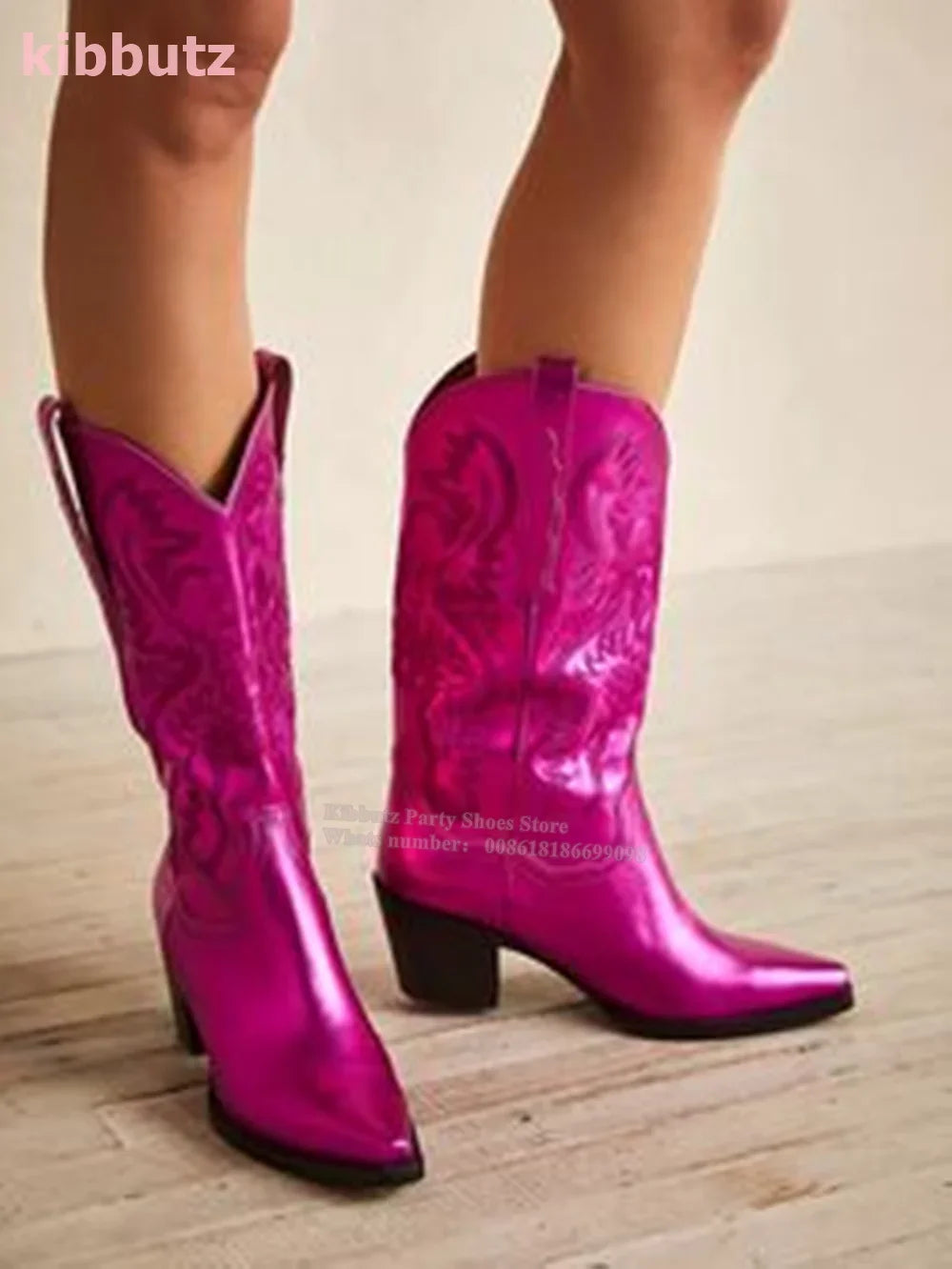 Cowboy Knee-High Boots Pointed Toe Strange Style Leather Solid Slip-On Fashion Luxury Concise Novelty Sexy Super High Shoes New