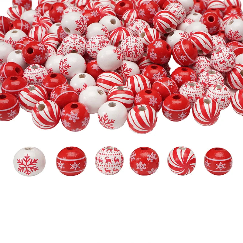 10Pcs 16/20mm Wooden Dog Paw/Christmas Pattern Round Beads Loose Spacer Beads To Make Bracelet Charms Jewelry Making Accessories