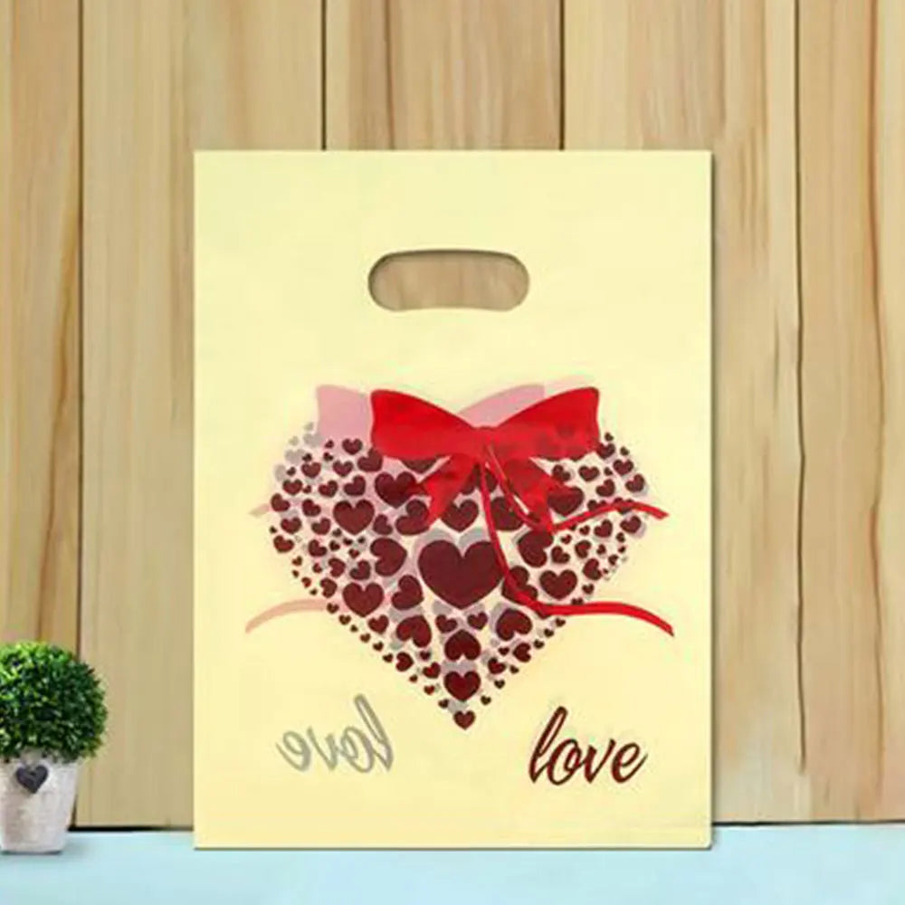 50pcs Multi Style Plastic Handle Bag 15*20cm Small Jewelry Packing Bag Party Favor Bags For Candy Cookie Gift Packaging Bag