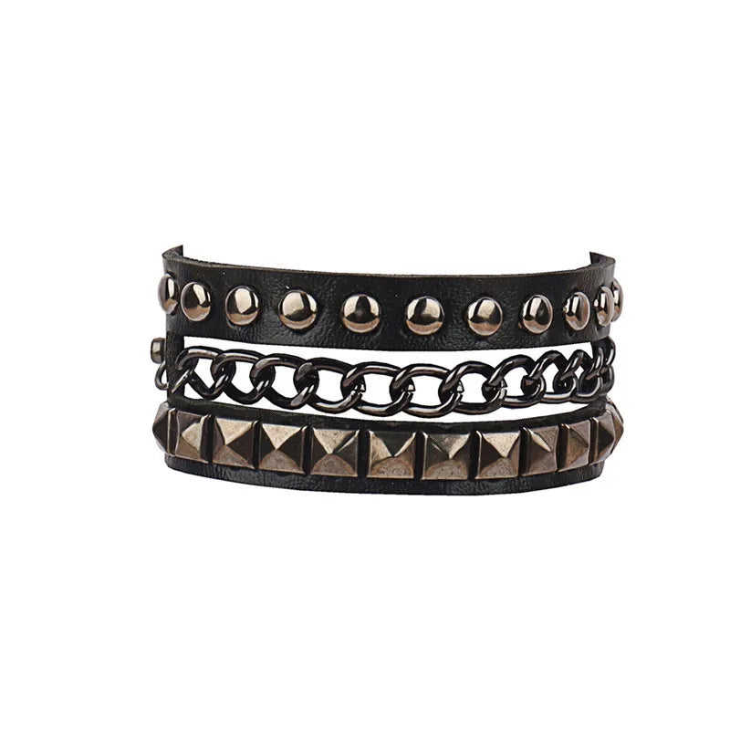 2022 PU Leather Studded Bracelet Punk Bracelet Adjustable Goth Cuff Bracelet Gothic Rivet Buckle Wristband for Men Women