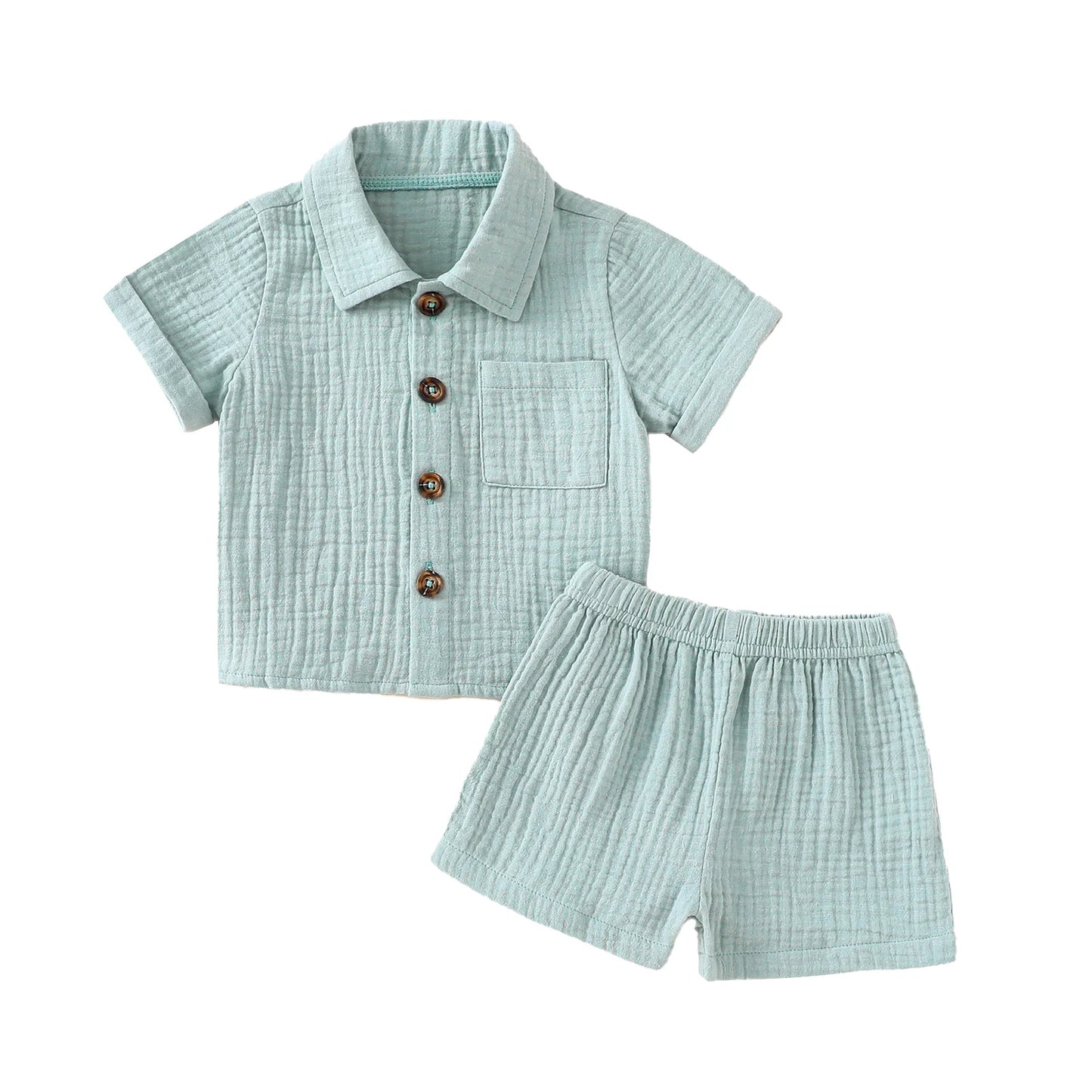 Toddler Short Sleeve Button Down Lapel Shirt Shorts Set 2Pcs Summer Outfits Baby Clothes