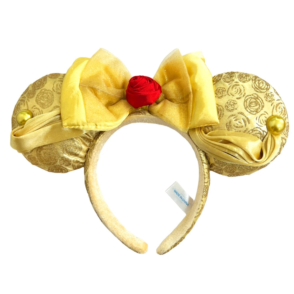 Disney Princess Mickey Mouse Headband Mickey Ear Rapunzel Snow White Sequin Bow Hair Hoop Gift Girl Accessories Christmas Gift